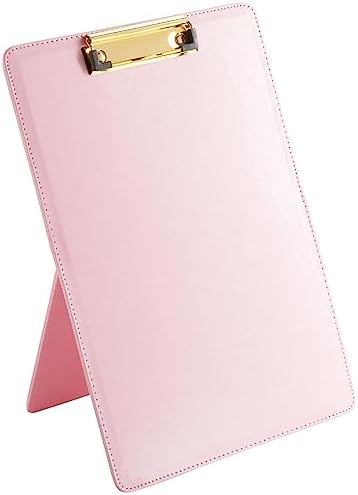 Paper Junkie Standing Clipboard for Desk - 9 x 13 in Pink PU Leather - Foldable Kickstand & Document Holder for Typing