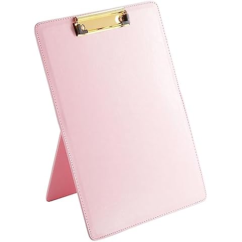 Paper Junkie Pink Standing Clipboard, PU Leather Foldable Stand and Document Holder for Office, Letters, Legal Documents (9 x 13 in) Cover