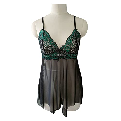 Huertop Sexy Lingerie For Women Lingerie Lace V Neck Camis Bowknot Mesh Temptation Babydoll Sleepwear Nightdress Lb574 Green #TOP6