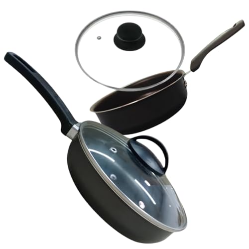 kit e Jogo De Frigideira 20 E 14cm Antiaderente Preto Com Tampa