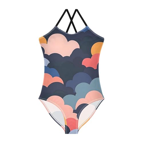 Bolaz Girls Swimsuits One-Piece Bathing Suits Multicolor Kids Sport Summer Beach Swimwear for 3-10 Years Old-Colors Art Cloud Rainbow
