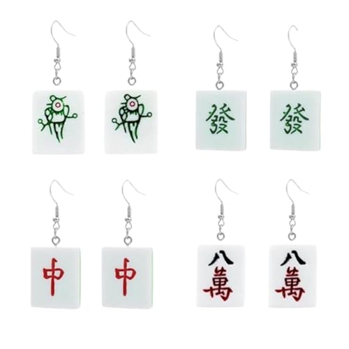 Funny The Chinese Mahjong Drop Earrings Handmade Resin Mahjong Dangle Earrings Geometric Creative Play Gambling Exaggerated Earring for Women Friendship Jewelry
