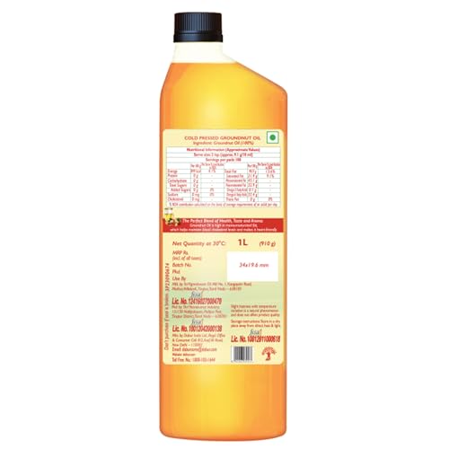 Image of Dabur Pure & Unrefined Cold Pressed Groundnut Oil | 1L | Naturally Cholesterol Free | 1L | Rich Aroma & Flavour of Authentic Groundnuts | Contains Natural Antioxidants | Finest Quality Groundnuts | Naturally Rich in Unsaturated Fats