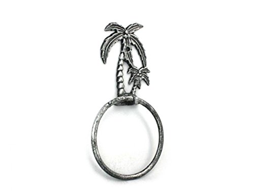 Hampton Nautical Silver Antique Palm Tree Towel Holder 9" Bathroom Beach Decor-Cast Iron #TOP3