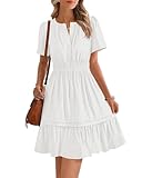 BTFBM Summer Dresses for Women 2026 Casual Boho Sundress Short Sleeve V Neck Ruffle A Line Beach Vacation Mini Dress(White, Large)