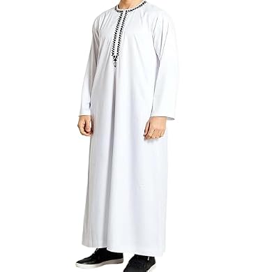 Foto di Ramadan Decorazioni Uomo Musulmano Manica Lunga Stile Etnico Araba Strap Abito Ricamato Arabo Arredamento Casa, bianco, XL