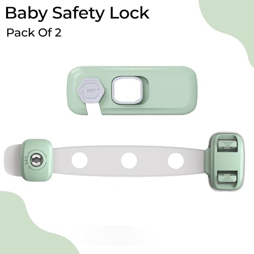 Image of Bembika Furniture Safety Locks for Kids, Child Safety Lock for Fridge, Drawers, Cupboard, Cabinet, Window Safety Multifunction Accessories Adjustable Buckle Lock for Baby and Infants Green - 2 Pcs