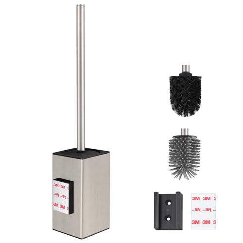 DAZI Klobürste Klebende Wandmontage ohne Bohren, Rostfreies Metall Toilettenbürste modernem Design, WC Bürste mit herausnehmbarem Innenbecher für einfache Badpflege und Reinigung (Gebürste Nickel)