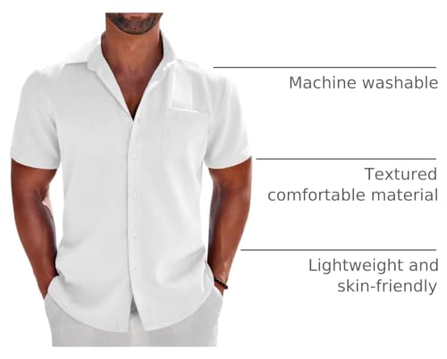 Image of COOFANDY Men's Button Down Shirts Short Sleeve Casual Shirts Summer Beach Linen Shirts with Pocket