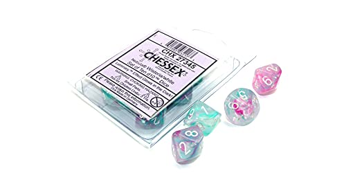 Chessex D10 set med 10 glycin-tärningar med vit