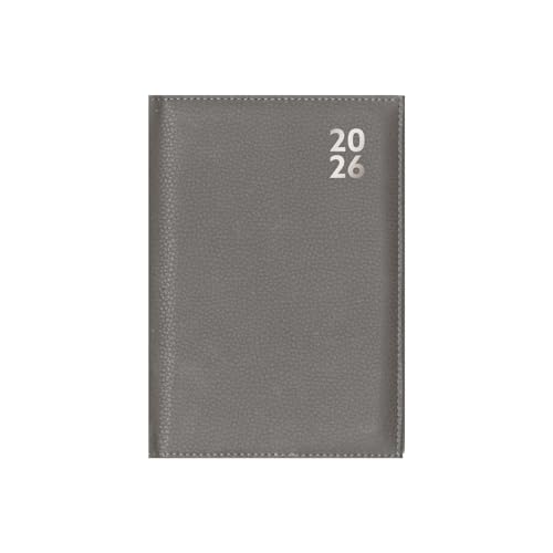 2026 A6 Diary Week Day Per Page - Grey Faux Leather Pocket Appointment Diary - Compact Daily Planner Organiser - Home Office Business School Travel