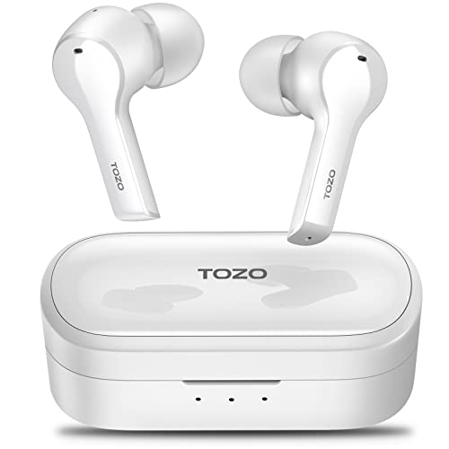 TOZO T9 True Wireless Earbuds Environmental Noise Cancellation 4 Mic Call Noise Cancelling Headphones Deep Bass Bluetooth 5.3 Light Weight Wireless Charging Case IPX7 Waterproof Headset White