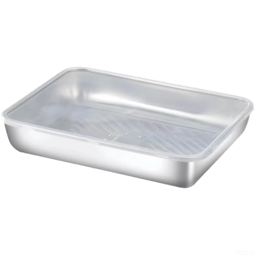 MeevrgR Vassoio per ravioli in acciaio inox con coperchio per la conservazione degli alimenti, piatto inferiore antiaderente a righe per empanadas ravioli, organizer da cucina 25 x 20 cm (4)