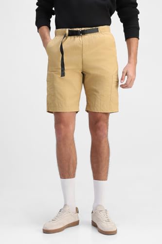Image of SNITCH Men Casual Shorts | Regular Fit Mid Rise Solid Design | Lightweight 100% Nylon with Smooth Texture & Utility Pockets for Summer & Casual Wear