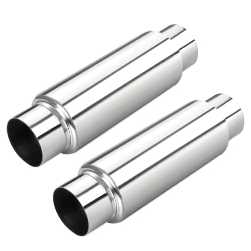Image of LCGP 3 inch Inlet Universal Resonator Muffler, 3 inch Outlet 13.77 inch Overall Length Stainless Steel High Performance Muffler, Polished, Pass-Thru Design 2pack