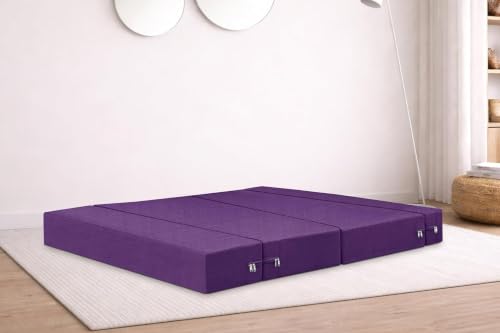 Image of Rosebell (4x6 Feet 2 Seater Foldable Sofa Cum Bed Jute Fabric, Washable Removable Cover, | Space Saving Convertible Sofa Bed for Home, Office & Guests - Purple