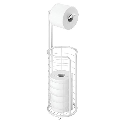 Preisvergleich Produktbild mDesign freistehender Klopapierhalter für das Bad oder Gäste-WC Toilettenpapierhalter stehend aus Metall Papierrollenhalter mit Aufbewahrung für 3 Ersatzrollen weiß