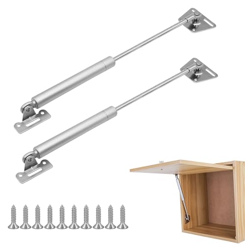 2 Pack Gas Struts,Soft Close Hinges,100N Soft Close Dampers,Slow Down Lift Stay Support,Gas Strut Hinge for Kitchen Cabinet Hinges Cupboard Door Toy Box, Heavy Duty Lid, Silver Electroplating