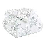 Great Bay Home Sherpa Fleece and Velvet Plush Full/Queen Throw Blanket, Thick Blanket for Chair, Sofa, or Bed. Warm, Reversible, Soft Fleece Throw Blanket. Kinsley Collection, Pale Blue Snowflake