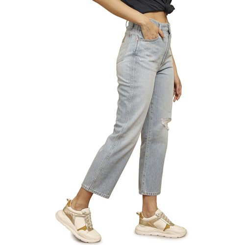 Image of Wrangler Women's Blue Straight Fit Mid Rise Jeans