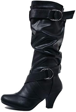 Guilty Heart - Womens Comfortable Winter Strappy Slouchy Buckle Low Heel Boots