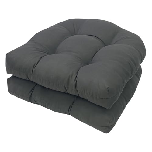 TESICA Set of 2 Outdoor Indoor U Shaped Wicker Seat Cushion Tufted Chair Pads Chair Cushions Set for Patio Garden Home Office Furniture Dark Grey