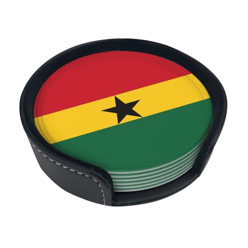 Dessous de Verre imprimé Drapeau du Ghana (Lot de 6) • Dessous de Verre Ronds pour café, bière, vin • Décoration pour la Maison, la Cuisine ou Le Bureau