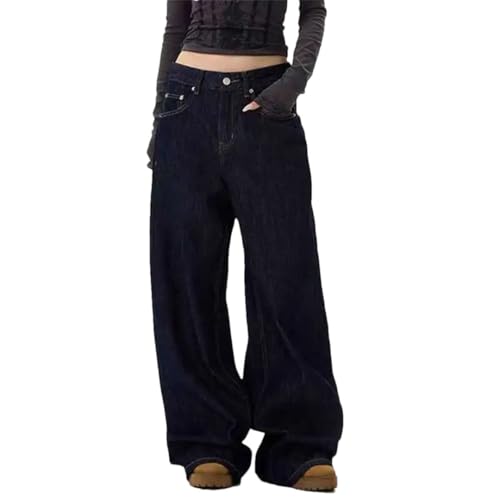 Men's American Style Denim Pants Solid Color Straight Trousers Wide Leg Loose Jeans