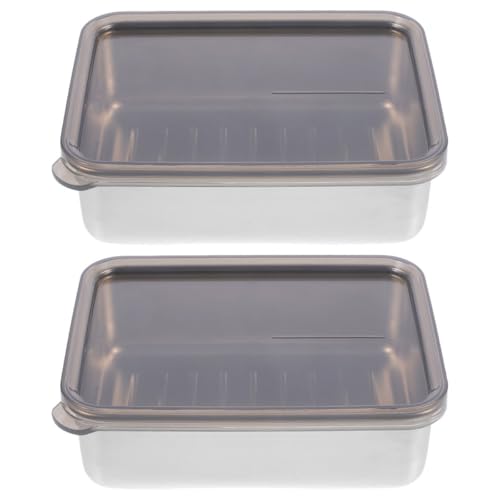 CONGARTENO Caja de Queso de Acero Inoxidable 304, 2 Piezas, Contenedores para Almacenar Mantequilla y Queso en Refrigerador, Tamaño Pequeño, Almacenamiento de Alimentos Frescos para Cocina