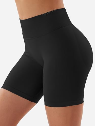 YEOREO Women’s athletic shorts with hidden scrunch detail, subtle glute shaping, 11.43cm inseam, Blue, Black, L — view 7