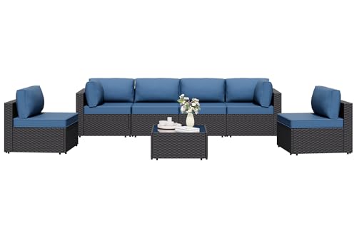 7 Pieces Outdoor Patio Sectional Sofa Couch, Wicker...