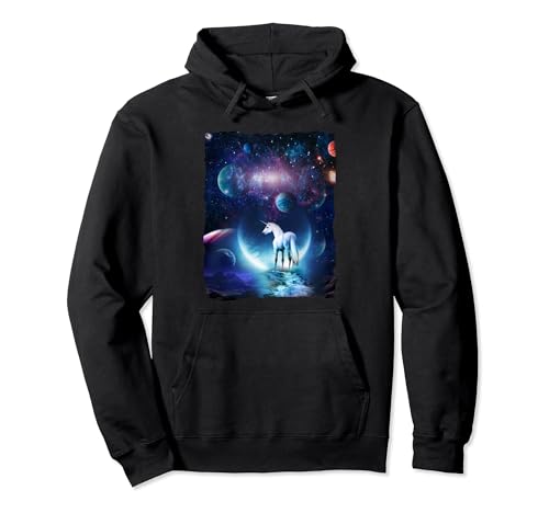 Universe Space Random Galaxy Graphics Unicorn in the Moon Felpa con Cappuccio