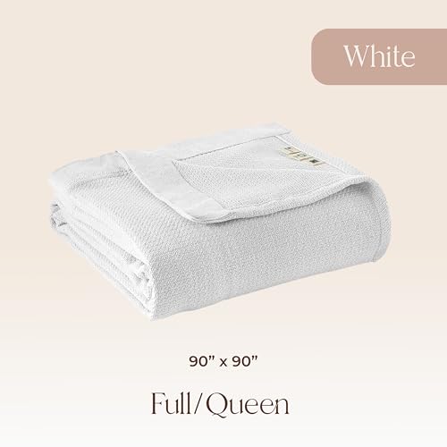 Image of 100% Organic Cotton Blanket - GOTS & Fairtrade Certified Organic Cotton Throw Blanket for Bed with a Heavy & Breathable Single Knit Weave - Great as Bedspread or Coverlet (White, Full /Queen)