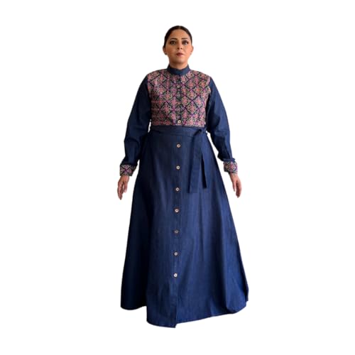 Veste abaya en denim LA KASHA broderie premium chic