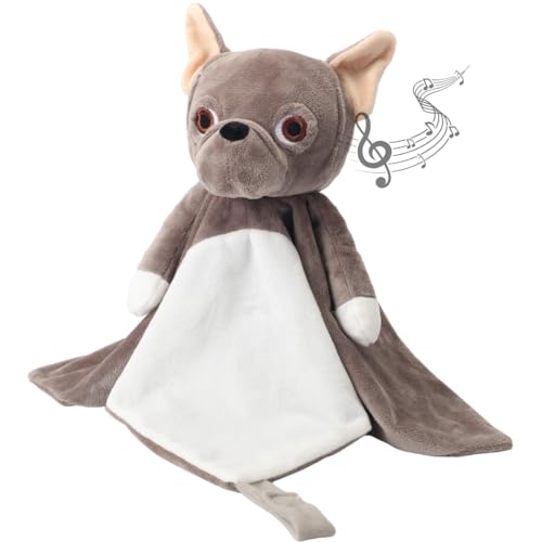 Image of Love By Emi 4 in 1 Baby Lullaby Sleep Soother Toy - Stuffed Animal Sound Machine & Pacifier Holder | Heartbeat White Noise & Music | Plush Bulldog Lovey Sleep Aid Security Blanket (0-3 Years)