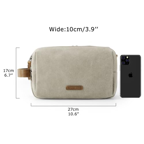 Image of BAGSMART Toiletry Bag for Men, Canvas Travel Toiletry Organizer Dopp Kit Water-resistant Shaving Bag for Toiletries Accessories, Beige, Medium, Minimalist