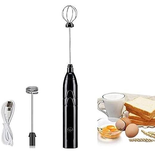 IQS ENTERPRISE USB Milk frother Electric Coffee Beater Milk Frother Hand Blender Frother Blender USB Rechargeable 3-Speed Electric Foam Maker with 2 Whisks Coffee Beater Blender Coffee Egg Beater