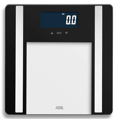 ADE Bilancia pesapersone impedenziometrica | bilancia digitale per grasso corporeo, BMI, massa muscolare, acqua corporea, peso, BMR | capacitĂ di carico elevata di 200 kg | nero