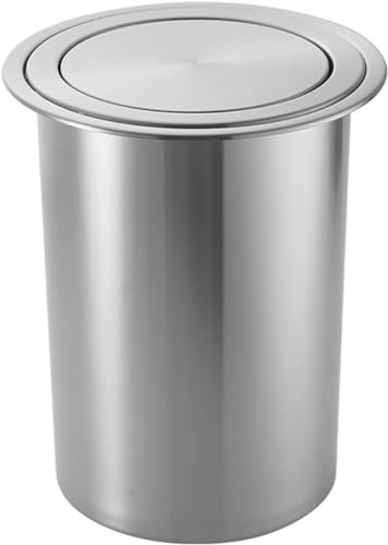 YHdtUO Trash can Countertop Built-in Trash Can with Rotating Lid, Small Trash Bin with Balance Flap Cover Round Brushed Stainless Steel Kitchen Garbage Can, for Cabinet Bathroom Restaurant (Large)
