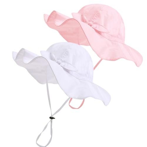 Image of Baby Girl Sun Hat with UPF 50+ Outdoor Adjustable Beach Hat with Wide Brim Bucket Hats