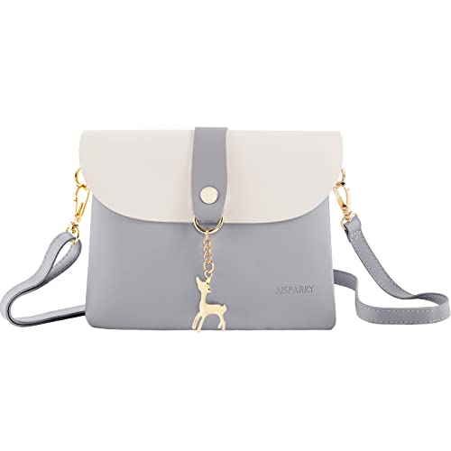 AISPARKY Small Crossbody Purse, PU Leather Small Purse for Girls With Pendant With Strap/Gold Chain Strap (Grey)