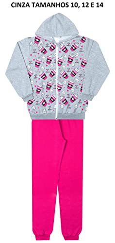 Kit 3 Conjunto Moletom Juvenil Menina Atacado (10, Cinza - Rosa - Marinho)