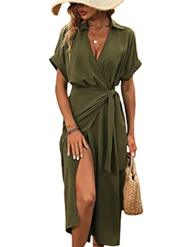 Onsoyours Damen Kurzarm Sommerkleid Boho Chiffon Satin Lange Kleid mit...