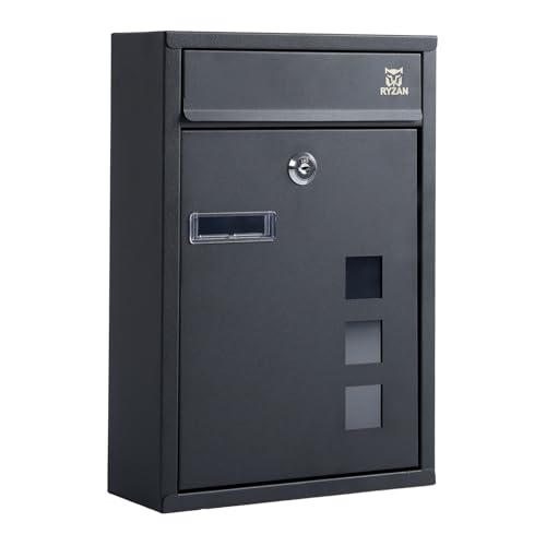 RYZAN Modern Delivery Steel Post Box Wall Mounted Mailbox Letterbox with Nameplate for External Use Lockable Weatherproof Easy to Install 8.5 x 21.5 x 32 cm Outdoor Post Mail Holder with Keys