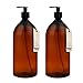 Kuishi Lot de deux flacons distributeurs de savon en plastique Marron ambre, Plastique, ambre, 1000ml