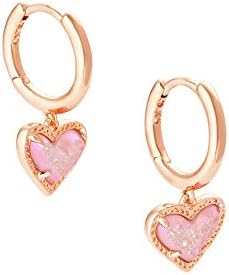 Kendra Scott Ari Heart Huggie Earrings in Rose Gold Pink Drusy