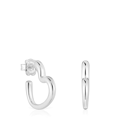 TOUS Pendientes Aro para Mujer con Motivo de Corazón de Plata de Primera Ley, Colección My Other Half