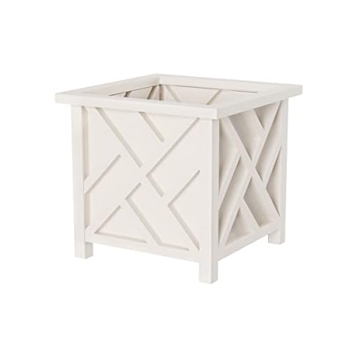 Lattice Design Outdoor Planter Box - 14.75” Square 13” Tall White Plant Pot - Decorative Plant Pots for Front Porch Decor - Flower Pots Outdoor Planters for Porch Patio or Garden Decor by Pure Garden