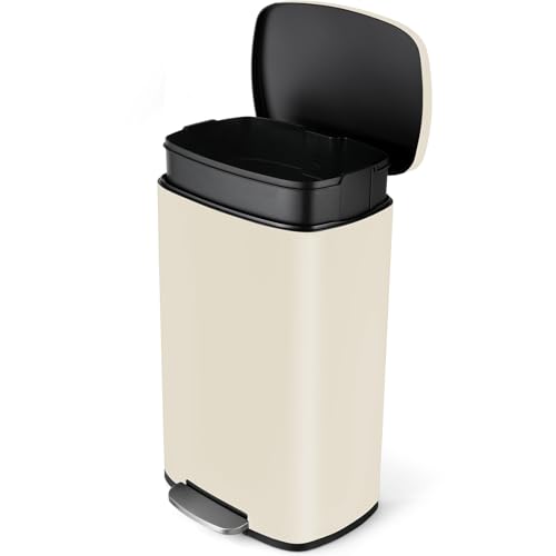 8 Gal Kitchen Trash Can, 30L Recycling or Garbage Bin, Brushed Stainless Steel Waste Basket, Soft&Quiet Close Dustbin, with Step-On Pedal, Removable Inner Bucket, for Home, Office, Living Room