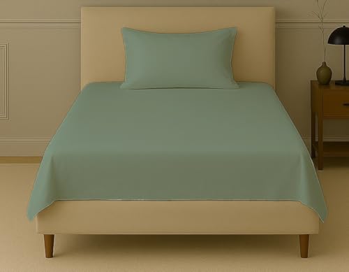 Image of Trance Home Linen 300 TC Bamboo Flat Single Size Bedsheet | Soft, Breathable & Eco-Friendly Bedsheet with 1 Pillow Cover - (54 x 90 inch, Aqua Green)